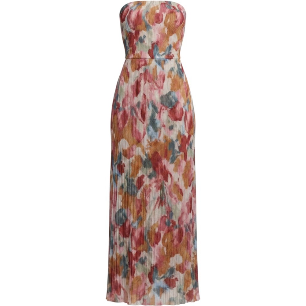Abercrombie & Fitch Plisse Strapless Midi Dress Pink Floral Petite Small NWT